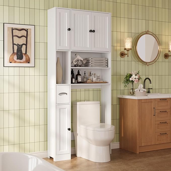 Ahomly Over The Toilet Storage Cabinet, with Five Doors, White by Ahomly