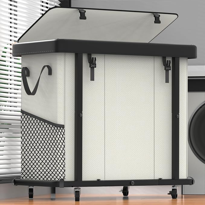 Laundry Basket with Wheels, 230L(60Gal) Laundry Sorter 3 Section - Beige by Unlockyourhomestoragelife