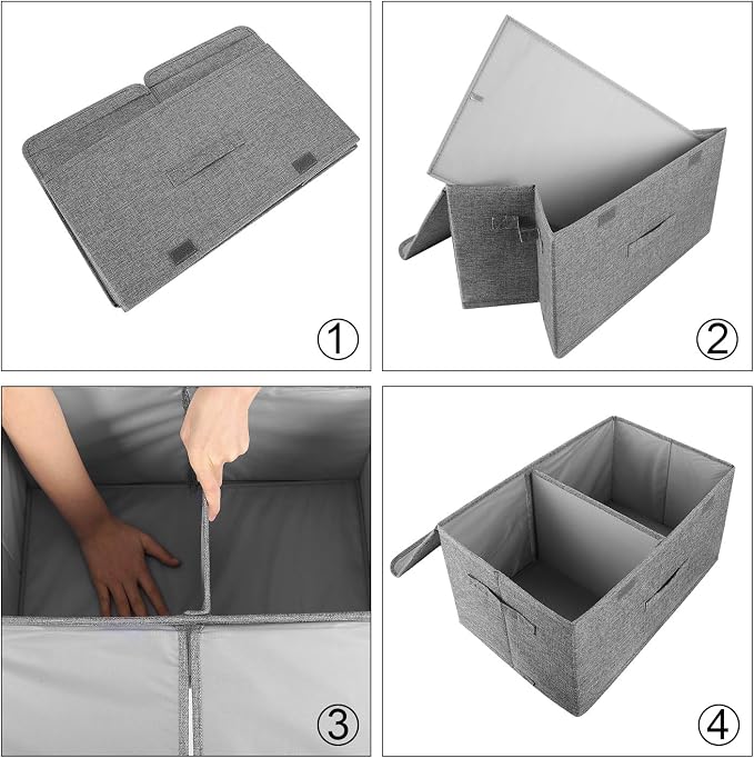 2 Pack Storage Boxes with Lids and Handles, Collapsible Linen Storage Bins Organizer Containers Baskets Cube with Removable Divider for Home Bedroom Closet Office (Pink, Large) - Image 3