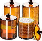 4 Pcs Acrylic Qtip Holder, Cotton Ball Holder Jars with Lids, Brown by XIPENGKEJI