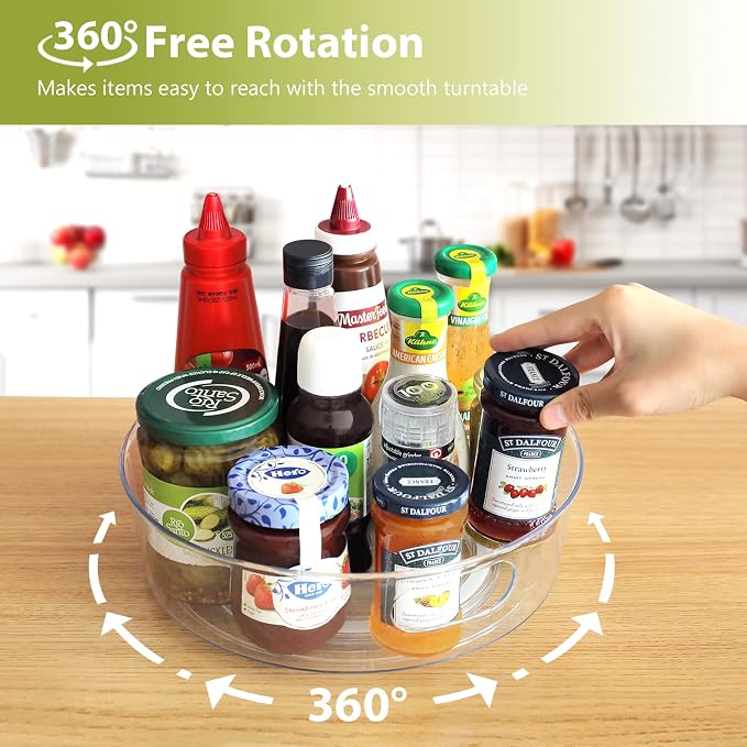 Guzon 2 Pack Lazy Susan Turntable, 11.5" Rotating Organizer with Handles - Image 2