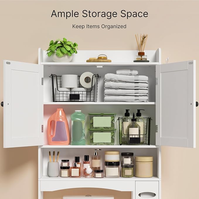 Ahomly Over The Toilet Storage Cabinet, 32.3" W x 70.3" H, White - Image 3