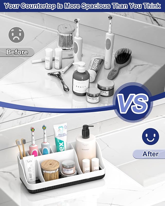 Bathroom Counter Organizer and Storage, 7 Slots Detachable Toothbrush Holders for Bathrooms, Anti-Slip Electric Toothbrush and Toothpaste Holder Countertop Vanity Organizer Accessories for Adults Kids - Image 5