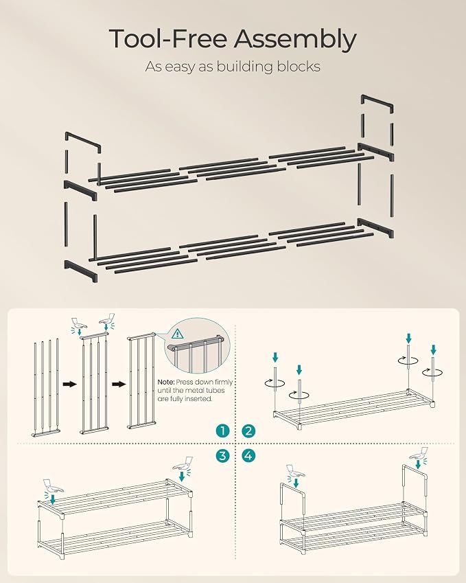 SONGMICS Shoe Rack, 2-Tier Shoe Organizer, Metal Storage Shelf | for Entryway, Upright or Upside Down, for 15-18 Pairs, Stackable, 11.8 x 46.1 x 14 Inches, Black ULSA032B01 - Image 5