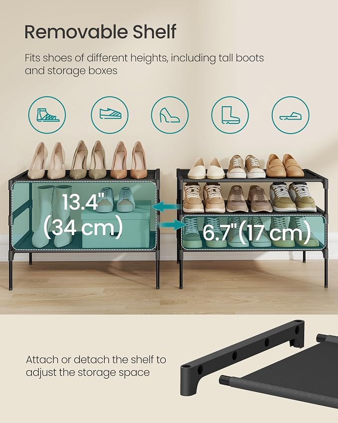 SONGMICS 3-Tier Shoe Rack, Space-Saving, Shoe Storage Organizer - Image 5