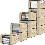 Fab totes 10 Pack Storage Bags for Clothes Blanket Storage Bins with Lids | Foldable Closet Organizers with Zippers,Window and Handles,Fabric Storage Bins for Sweater,Comforter,Bedding,Dorm essentials by Fabtotes
