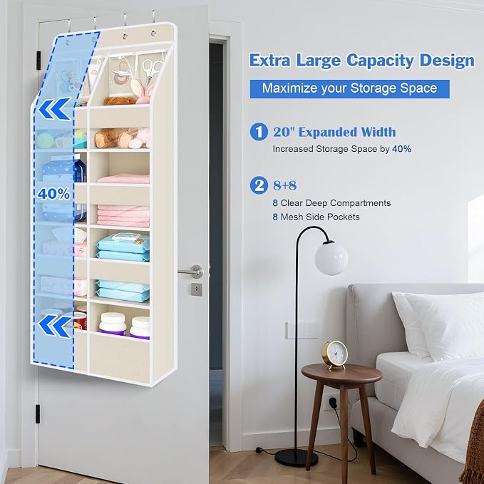 Univivi Upgraded Over Door Organizer for Baby Stuff, Beige Pattern, 5-Shelf - Image 8