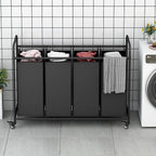 4 Section Laundry Hamper, Black Rolling Laundry Basket, 180L Laundry Sorter - Image 2