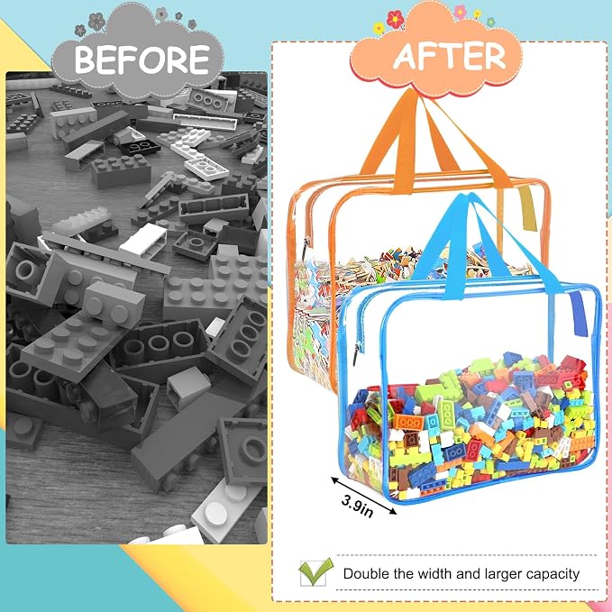 6 Colors Large Toy Storage Bags Reusable Clear Toy Organizer with Labels - Image 6