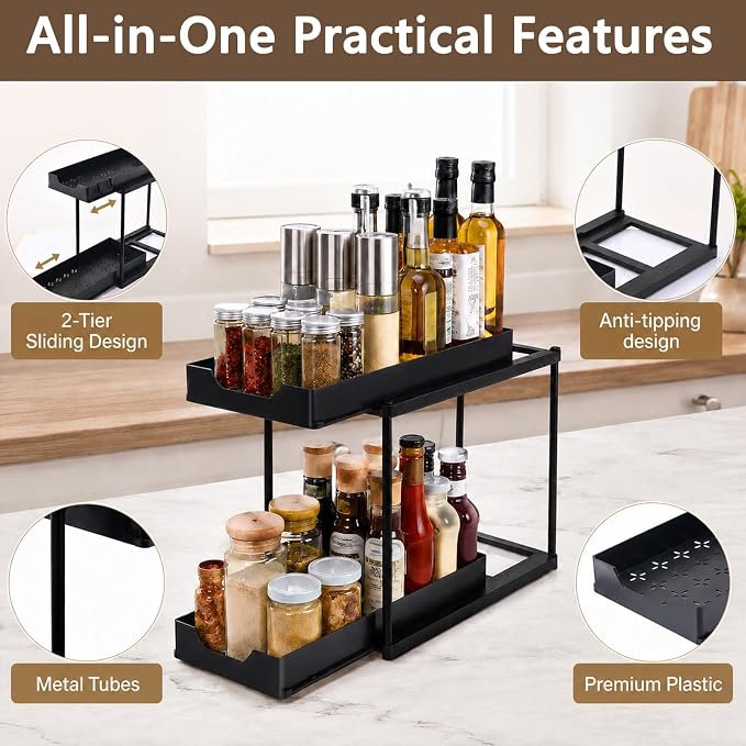 Under Sink Organizer for Bathroom & Kitchen, Large Capacity 2-Layer Sliding - Image 3
