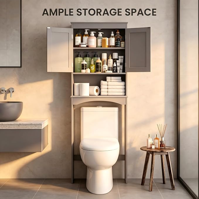 Bealife Over The Toilet Storage Cabinet with Open Shelf - Grey - Image 4