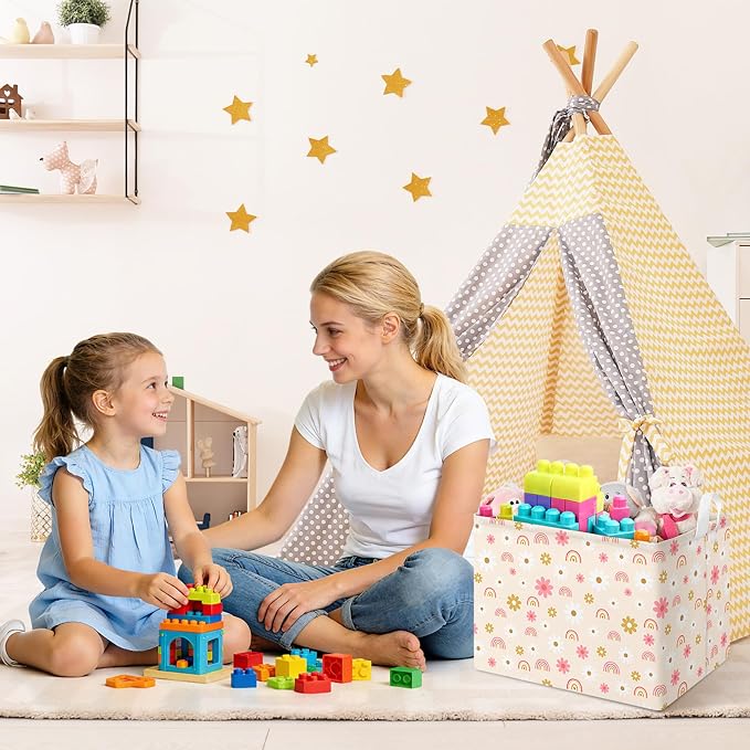 Collapsible Storage Basket Collapsible Fabric Laundry Basket with Handles - Image 2