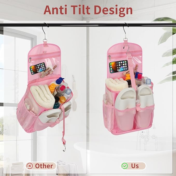 Hanging Mesh Shower Caddy Portable for College Dorm Room Essentials Pink - Image 3