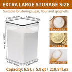 HKJ Chef 4 Pack Extra Large Airtight Food Storage Containers with Lids (6.5L / 220 oz), BPA Free Plastic Kitchen and Pantry Organization Contianers for Cereal Flour and Sugar Storage, Labels & Marker - Image 2