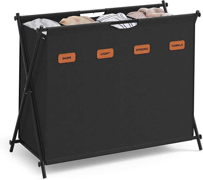 SONGMICS Laundry Hamper, 41 Gal. 4 Sections, Collapsible X-Frame by Unknown