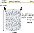 62L Blue Floral Butterfly Waterproof Laundry Hamper with Durable Leather Handle,Kids Collapsible Storage Basket for Nursery,Playroom, Bedroom(Indigo Flowers） - Image 2