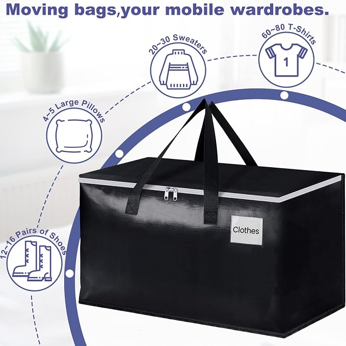 StorageRight Moving Bags, Moving Boxes, 93L 4-Pack Sotrage Bags Totes,Black - Image 4