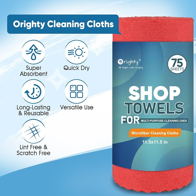 Orighty Microfiber Cleaning Cloths, 75 Sheets Shop Towels, Reusable Paper Towels Shop Rags, Washable Microfiber Towel Roll Cleaning Rags for Cars, House, Kitchen, 11.5’’ x 11.5’’, Red - Image 2