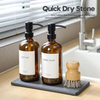 2PCS 10"x 5" Large Bathroom Sink Vanity Trays, Water Absorbing Diatomite Stone Quick Drying Mat for Kitchen Counter, Dish Rack Dispensers Sponge Holder Caddy Organizer, Dark Gray, - Image 2