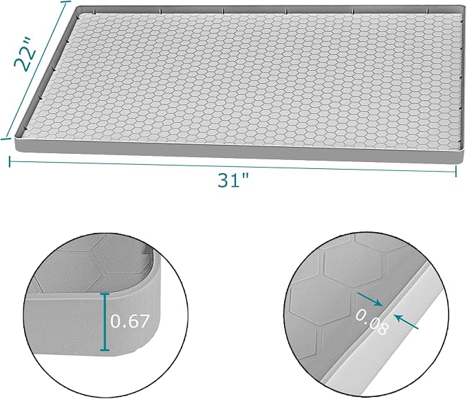 Under Sink Mat 31 x 22, Silicone Under Sink Liner for Kitchen Waterproof Bathroom Cabinet Mat, Light Grey - Image 2