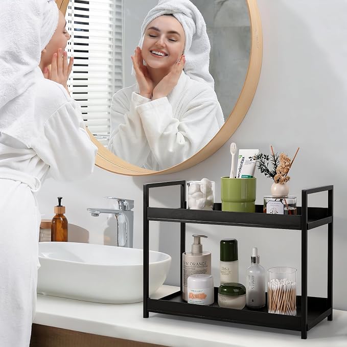 Bathroom Counter Organizer Vanity Storage Countertop Shelf, Large Black - Image 3