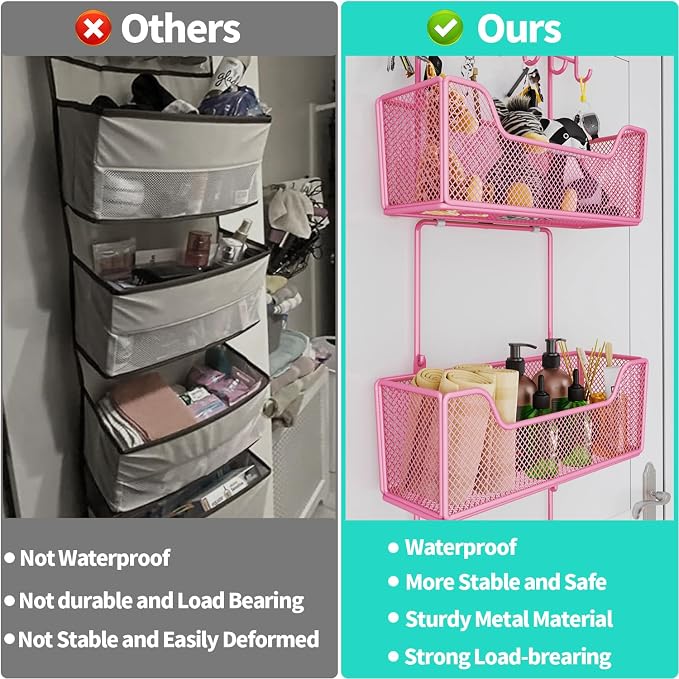 HapiRm Over Door Organizer Storage - Hanging Door Organizer with 4 Metal Large Capacity Baskets and Adjustable Coat Hook for Bathroom Bedroom Kitchen Pantry Closet Cabinet - Image 4