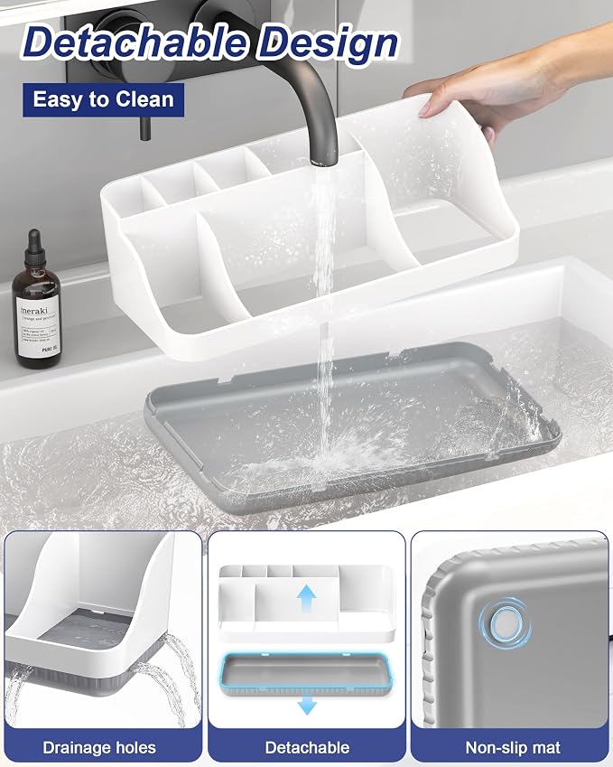Bathroom Counter Organizer and Storage, 7 Slots Detachable Toothbrush Holders for Bathrooms, Anti-Slip Electric Toothbrush and Toothpaste Holder Countertop Vanity Organizer Accessories for Adults Kids - Image 4