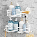 TAILI Shower Caddy Suction Cup 2 Pack with Hooks & Soap Holder, White by TAILI