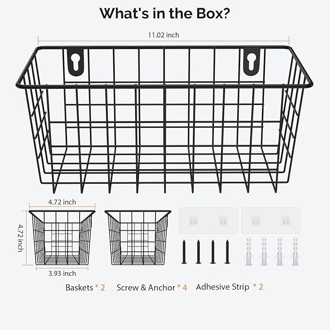 MaraFansie Hanging Kitchen Baskets Wire Storage Basket Adhesive and Screws Basket Over the Cabinet Door Organizer with Adhesive Strips and Screws Accessories, 2 Installations, 2 Pack - Image 7