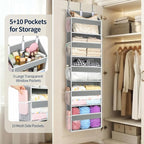 Yecaye Over the Door Organizer 5 Tiers, Heavy Duty Hanging Storage with 5 Large Clear PVC Pockets and 10 Side Pockets, 56lbs Capacity for Closet Door Bathroom Bedroom Nursery Dorm Laundry Room, Grey - Image 3