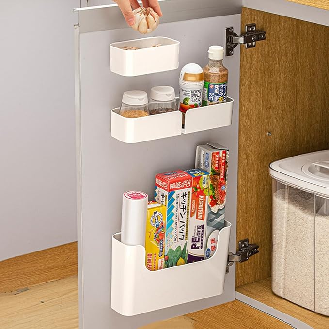 Adhesive Cabinet Door Organizer Storage 4 Pack, Door Rack Shelves Holder for Sink Kitchen Bathroom RV Pantry Bedroom Closet Laundry Office, White by MORNITE