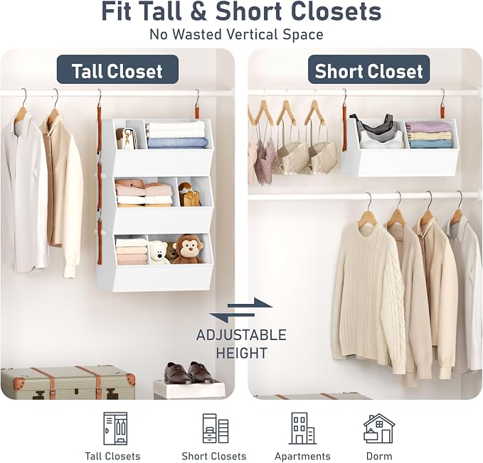 Hanging Closet Organizer Extra Large, Clothes Hanging Shelves for Closet with Divider, Collapsible Closet Storage System, Fabric Storage Bins for Home, Dorm, Rv, Sweaters, Handbags, Underwear, Sock - Image 8