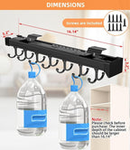 Pull Out Broom Holder With Adjustable Double Row Sliding Hook-Black 16.14IN - Image 4
