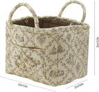 Quilted Fabric Storage Basket with Handles & Pocket, Foldable Laundry Hamper Boho Floral Print Organizer Bin for Home, Picnic, Office 12"x10"x10" (B-1) - Image 2