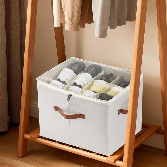 2-Pack Shoe Organizer for Closet, Foldable Shoe Storage Container with Adjustable Dividers & Clear Lid, Holds Up to 12 Pairs, Space-Saving Shoe Boxes, White - Image 7