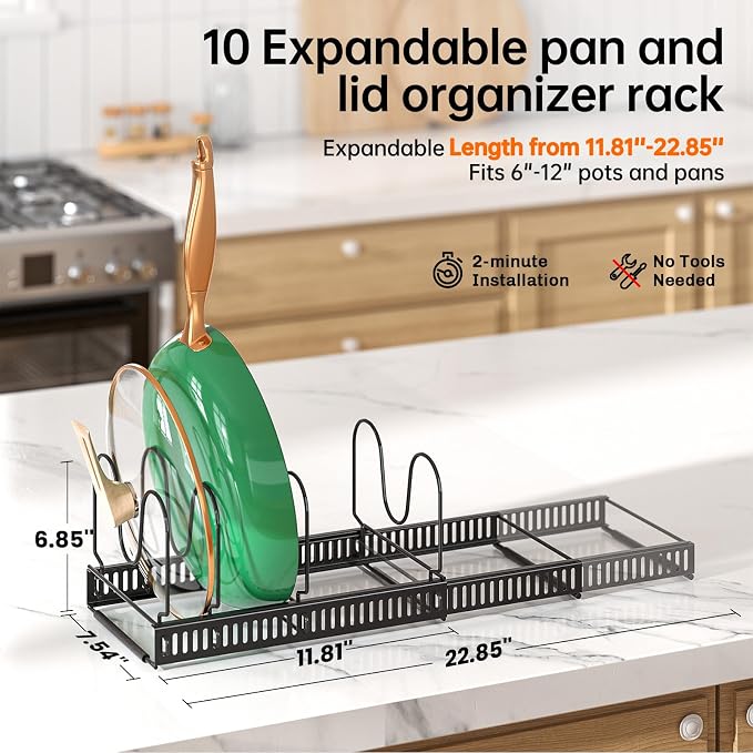 MUDEELA Expandable Pot Pan Lid Organizers inside Cabinet, 14 Divider-Black - Image 2