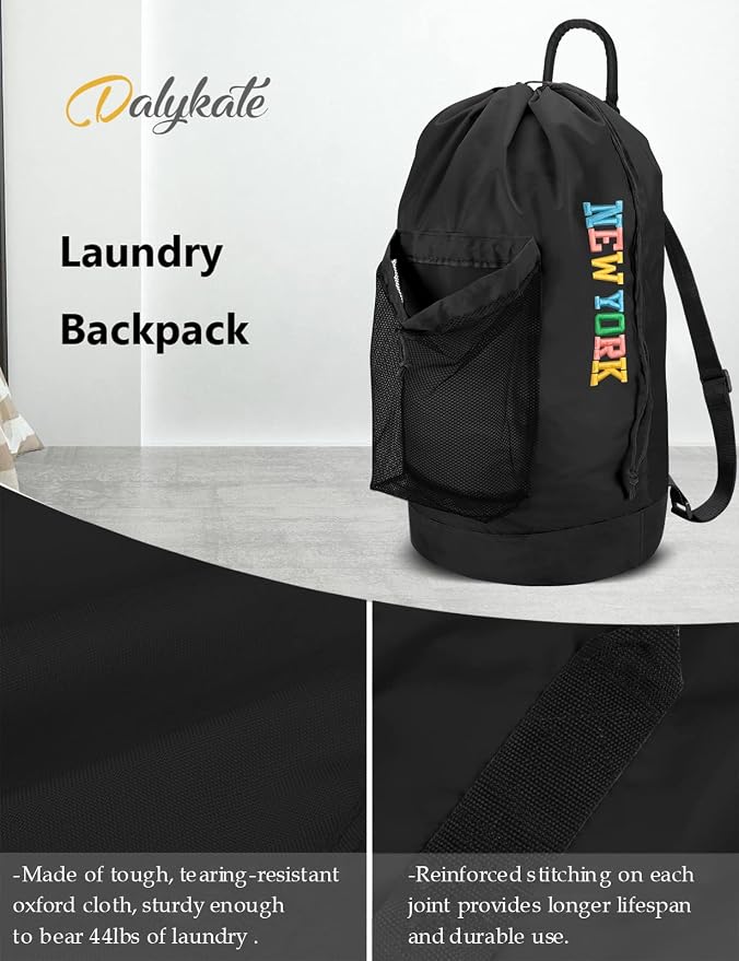 Dalykate Backpack Laundry Bag, Laundry Backpack with Shoulder Straps and Mesh Pocket Nylon Clothes Hamper Bag with Drawstring Closure - Image 6