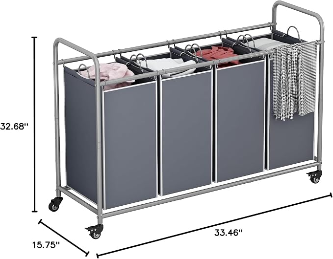 LINZINAR 4 Section Laundry Hamper, Grey Laundry Basket, 180L Laundry Sorter - Image 8
