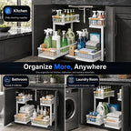 Under Sink Organizer 2 Pack, Double Slide Out Metal Shelf, White - Image 4