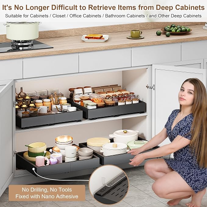 Fokyfok Pull out Cabinet Organizer,11"-16"W,17"-24"D,Expandable,Adhesive - Image 4