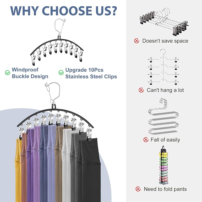 3 Pack Skirt Pants Hangers with Clips, Legging Organizer for Closet, Black - Image 6