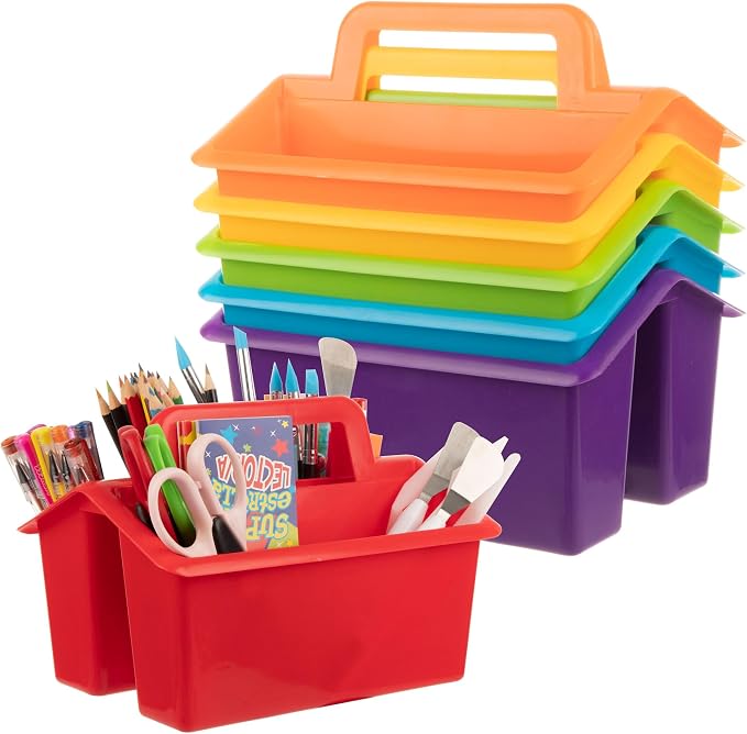 Plastic Caddy With Handle,Protable Classroom Craft Caddy, 6-pack Storage Caddy For Pencil,Pen,Craft Tools (Rainbow Color) - Image 2
