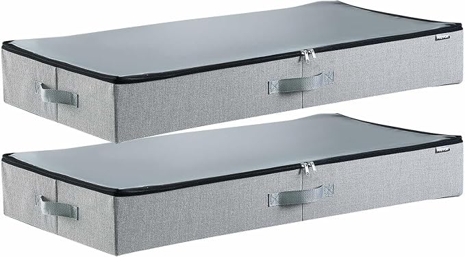 VEVOR Under Bed Storage with Clear Lids, 33.5 x 16.9 x 4.7 Inch, 45L Large Underbed Clothes Storage Containers, Low Profile Under Bed Drawer Shoe Organizer Bins Box for Blanket Shoe Bedroom, 2 Pack by VEVOR