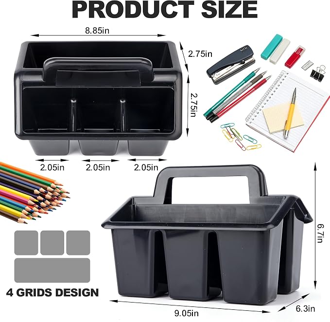 Plastic Caddy With Handle,Protable Classroom Craft Caddy, 6-pack Storage Caddy For Pencil,Pen,Craft Tools (Black) - Image 2
