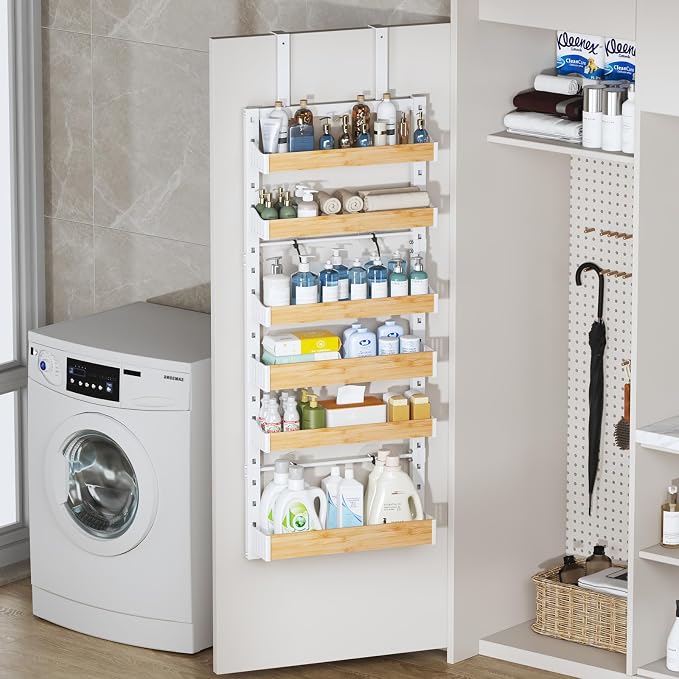 6-Tier Over The Door Pantry Organizer, Heavy-Duty Metal Wall Mount or Hanging Spice Rack, behind the door storage Shelves with Adjustable Basket, Back of Door Organizer for Kitchen Cabinet and Closet - Image 7