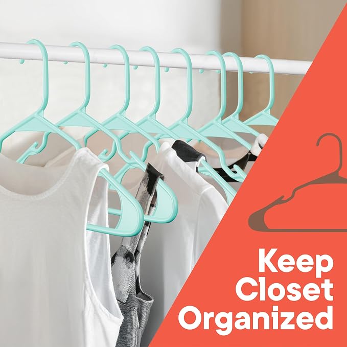 Plastic Clothes Hangers – Heavy Duty Hanger Set, for Organizing Clothes, Dresses, and Coat, Holds Up to 5 lbs, Space-Saving Hangers with Non-Slip Shoulder Grooves, Pack of 20, Aqua - Image 4