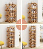 7 Tier Foldable Shoe Rack, Bamboo Vertical Shoe Organizer Tall for Multifunctional Narrow Shoe Shelf for Entryway, Closet, Corner, Bedroom, Hallway(Natural) - Image 6