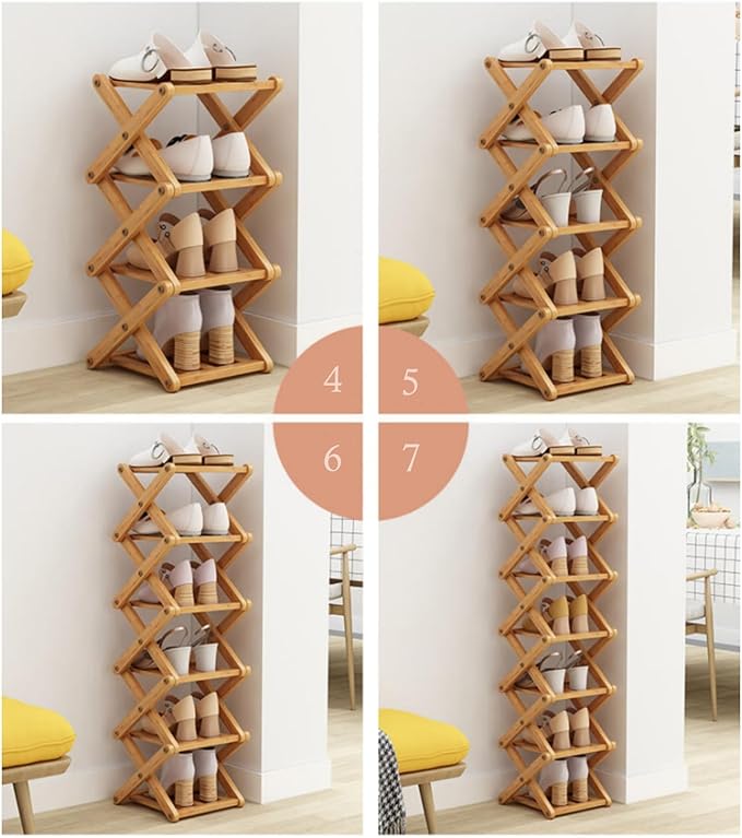 5 Tier Foldable Shoe Rack, Bamboo Vertical Shoe Organizer Tall for Multifunctional Narrow Shoe Shelf for Entryway, Closet, Corner, Bedroom, Hallway(Natural) - Image 6