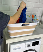 SAMMART 42 (11 Gallons) Collapsible Plastic Laundry Basket, Foldable Pop Up Storage Container/Organizer, Space Saving Hamper, Portable Bin for Dorm Room Bathroom (1, White/Beige) - Image 4