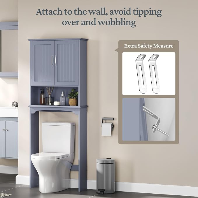Topeakmart Bathroom Shelf Over Toilet, Storage Organizer, Gray - Image 7